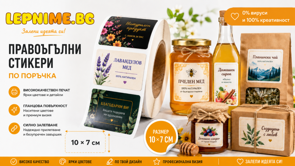 Изработка на правоъгълен стикер 10 × 7 см от LepniMe.bg