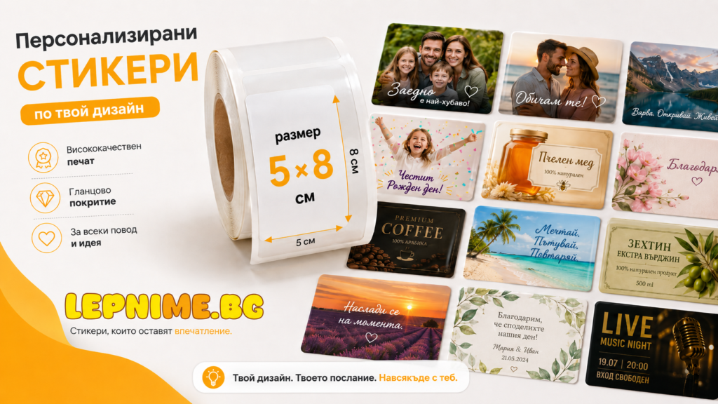 печат на снимки върху правоъгълен стикер 5 × 8 см от LepniMe.bg